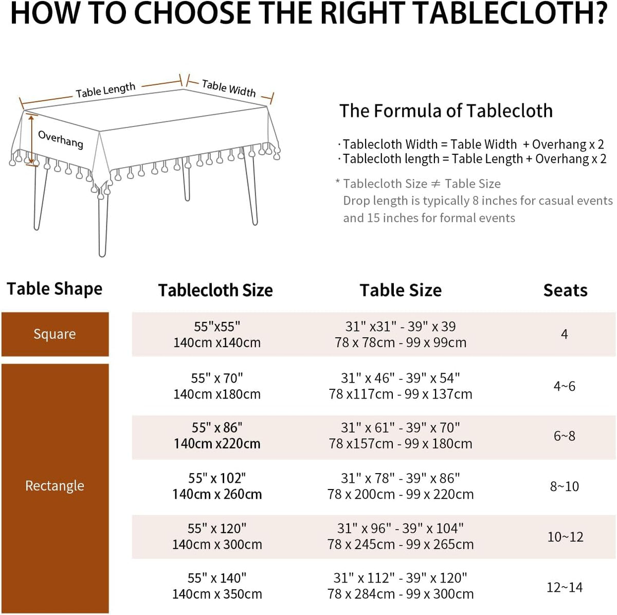 Deep Dream Tablecloths, Waterproof Table Cloth, Linens Wrinkle Free Anti-Fading, Rustic Table Cover Decoration for Kitchen Dinning Christmas (Rectangle/Oblong, 55''x102'',8-10 Seats, Light Coffee)