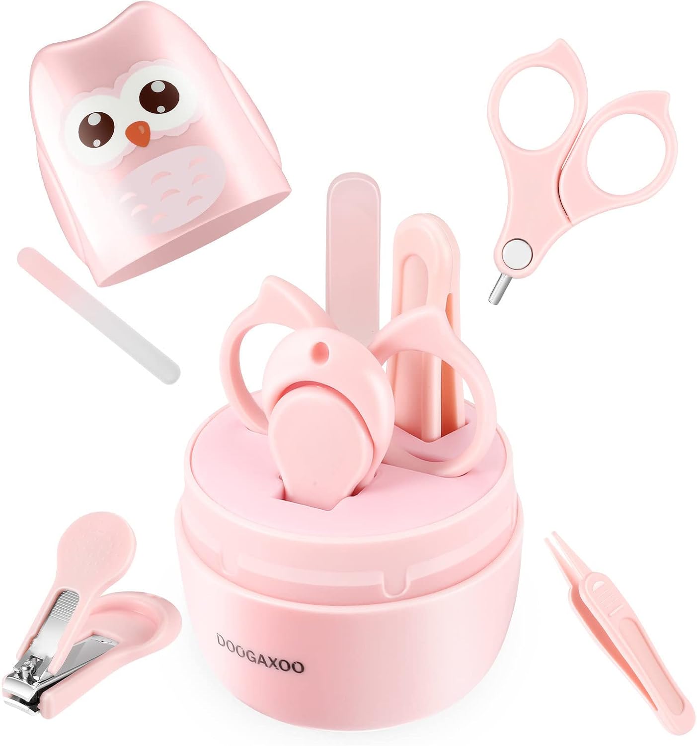 4-in-1 Baby Nail Care Kit with Safe Clippers and Grooming Tools in Pink Case