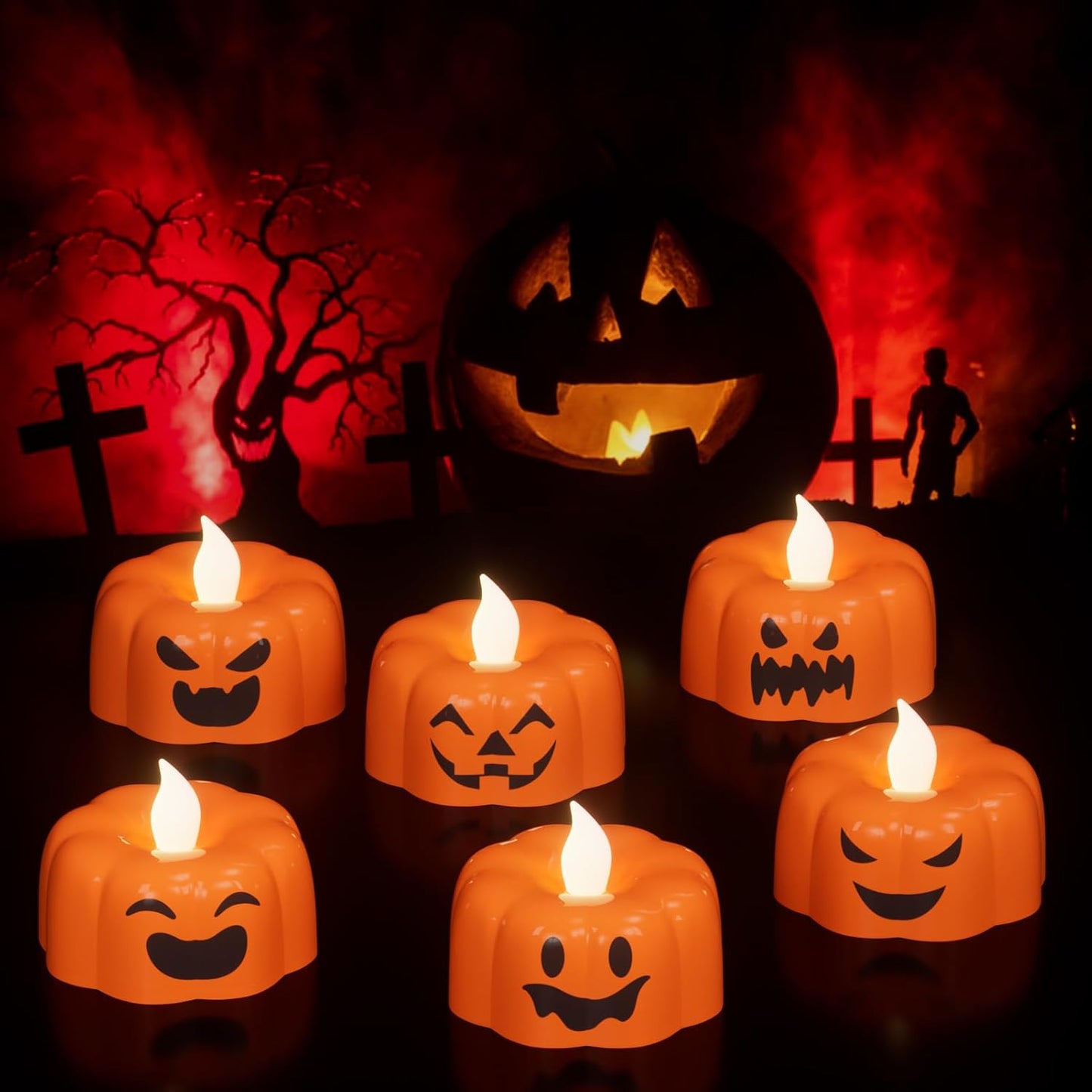 Halloween Pumpkin LED Flameless Candles 6 Pack | USA Decoration®