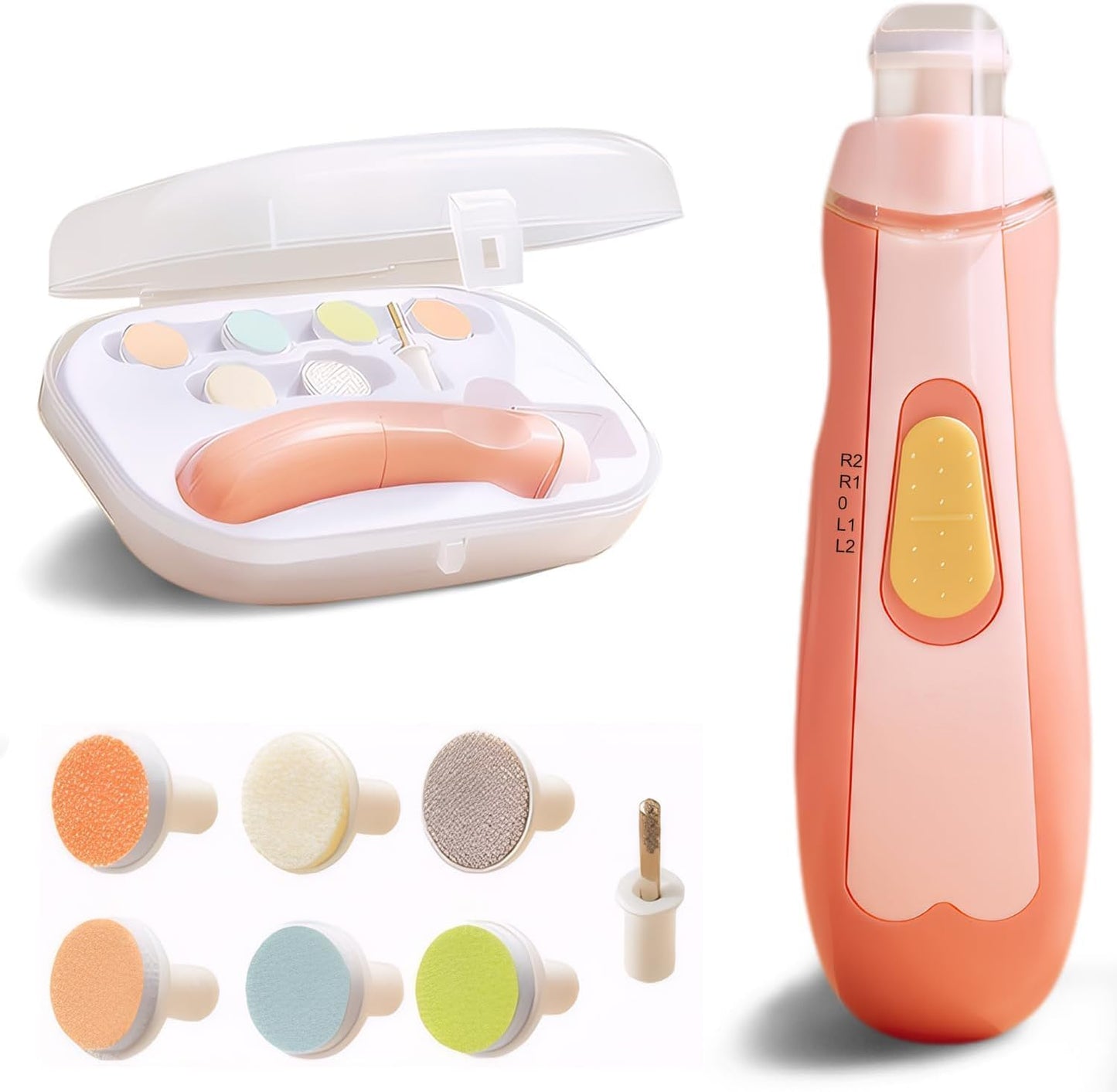 Electric Baby Nail Trimmer Safe & Easy Nail Clippers with LED Light 7 Grinding Heads Nail File & Buffer for Newborns Toddlers Kids & Adults
