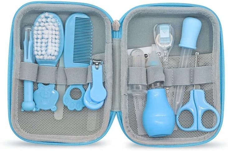 15-in-1 Baby Grooming Kit Portable Newborn Safety Care Set with Brush, Comb, Nail Clippers & Nasal Aspirator (Blue)