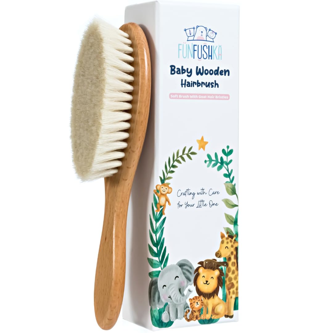 Baby Hair Brush Soft Goat Bristle Cradle Cap Brush with Wooden Handle for Newborns, Infants & Toddlers Gentle Scalp Grooming for Boys & Girls