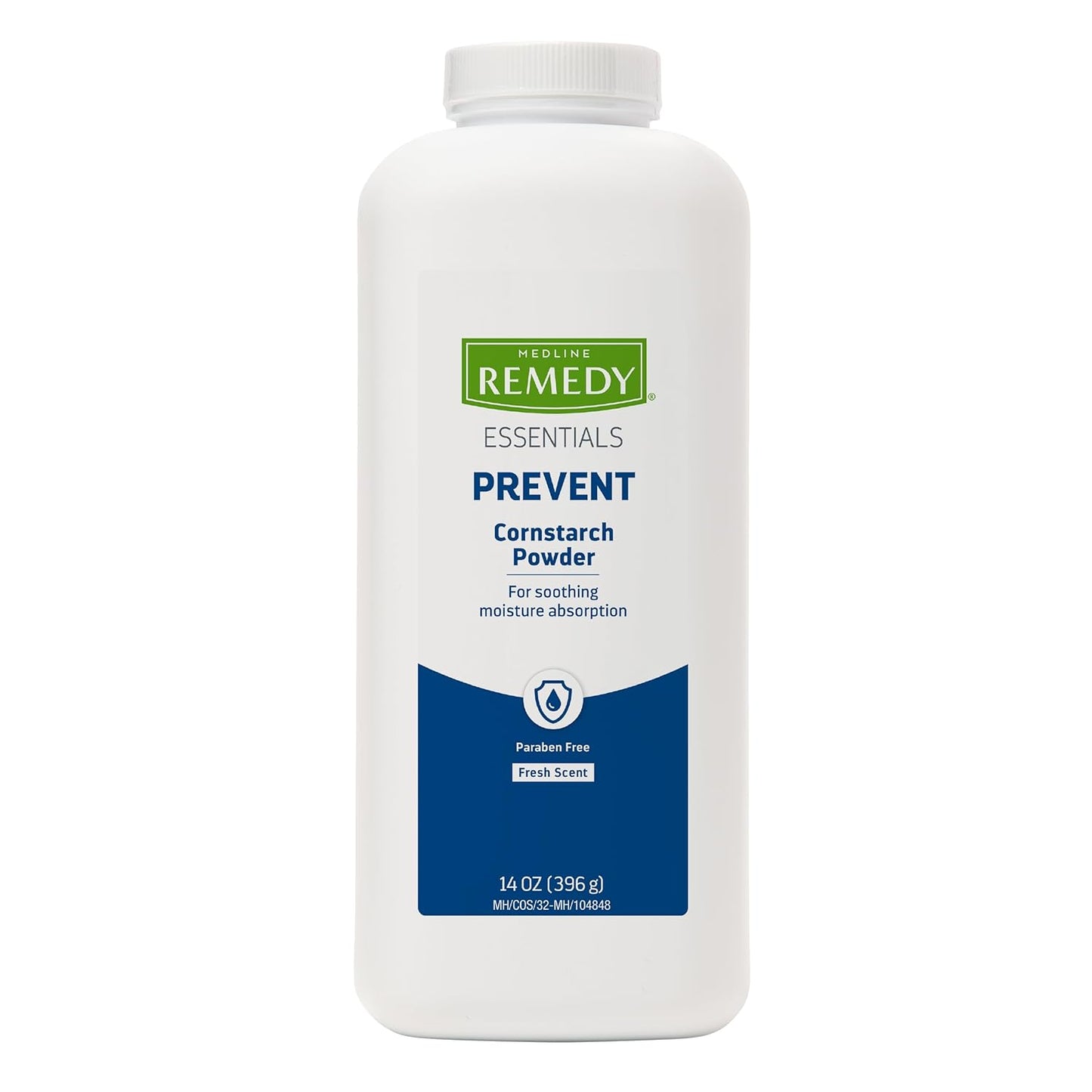 Medline Remedy Essentials Cornstarch Powder Talc-Free, Fresh Scent, 14 oz Shaker Bottle