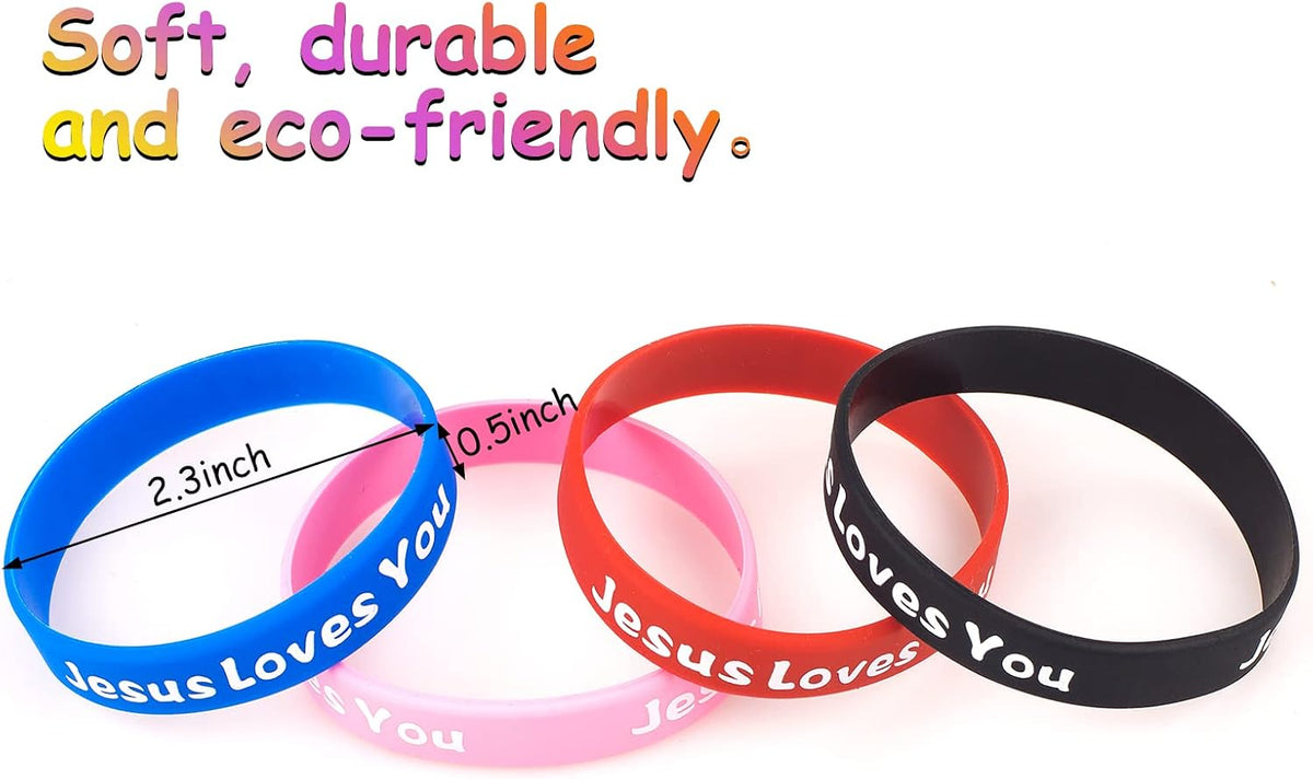 Jesus Loves You Rubber Bracelets Colorful Silicone Christian Jesus Wristbands for Men Women Party Favors Inspirational Bracelet for Adults Motivational Bracelet Christmas Gifts Church School