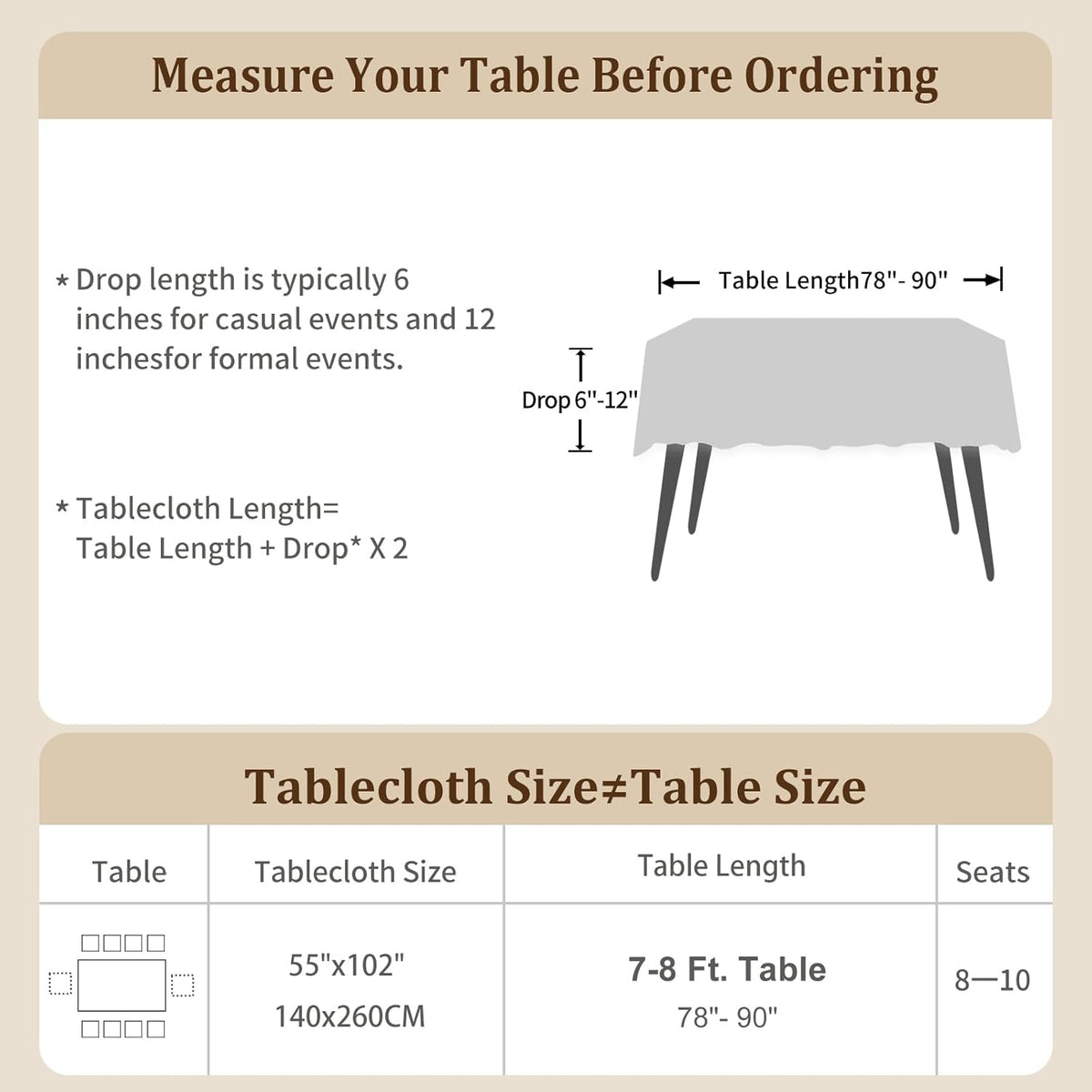 Laolitou Rustic Tablecloth Cotton Linen Waterproof Tablecloths Washable Table Cloths for Kitchen Dining,Party,Holiday,Christmas,Buffet Coffee Lines Rectangle,55''x102'',8-10 Seats