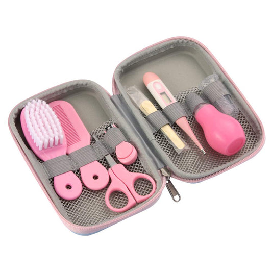 ZELINYE Baby Grooming Kit, 8-in-1 Newborn Essentials Set with Brush, Comb, Nail Clipper, File, Nasal Cleaner, Finger Toothbrush & Scissors Portable Baby Care Kit (Pink)