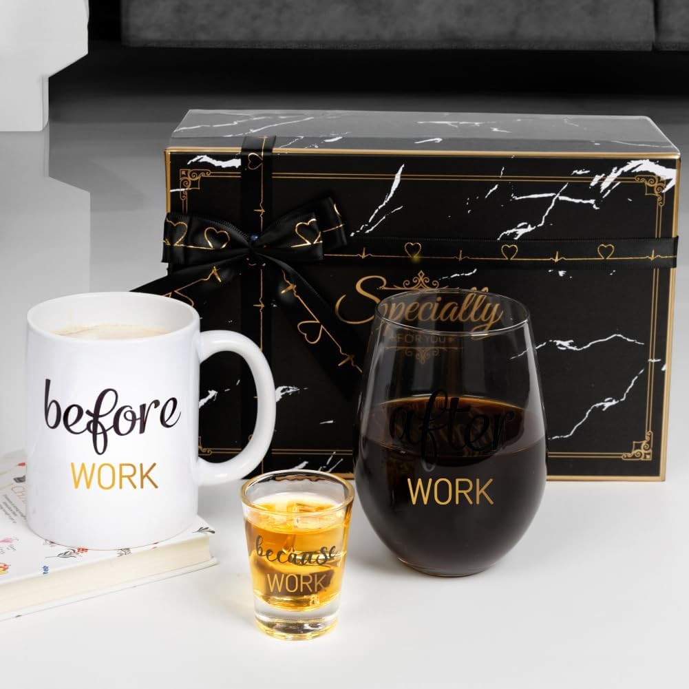 Before Work After Work Because Work Cup Drinkware Gift Set for Men Women