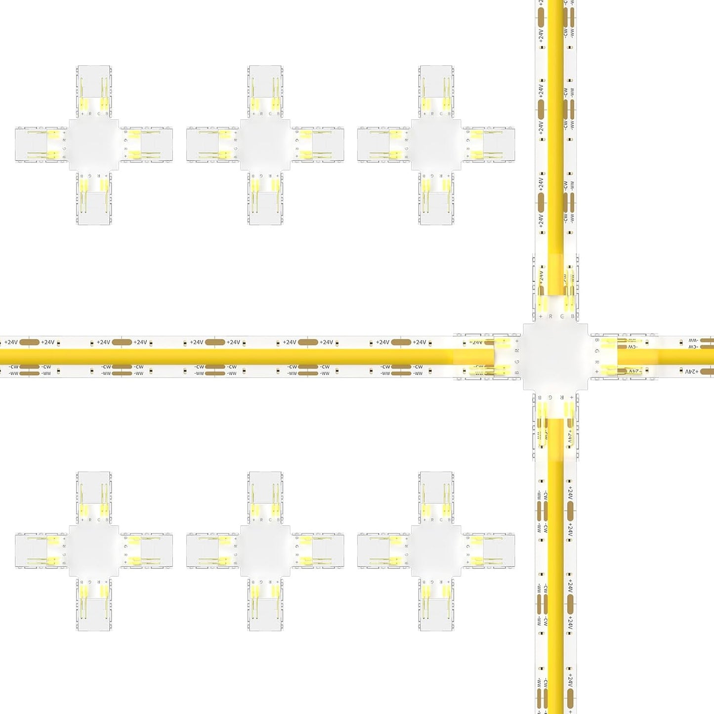 PAUTIX 10 mm Cross Connectors (6 pcs) Solderless 3-Pin CCT COB LED Strip Extension | USA Decoration®
