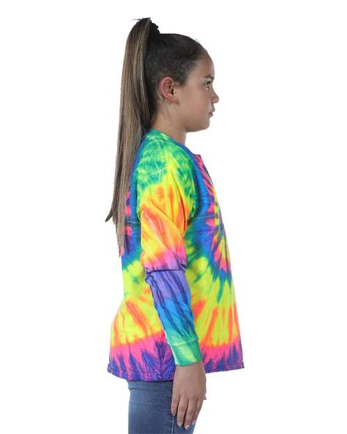 Youth Multi-Color Spiral Tie-Dyed Long Sleeve | USA Decoration