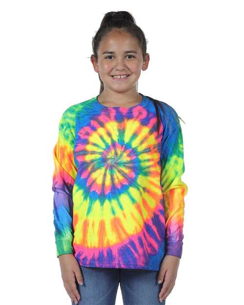 Youth Multi-Color Spiral Tie-Dyed Long Sleeve | USA Decoration