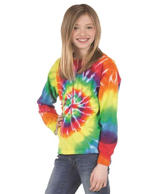 Youth Multi-Color Spiral Tie-Dyed Long Sleeve | USA Decoration