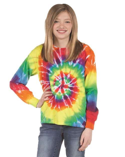 Youth Multi-Color Spiral Tie-Dyed Long Sleeve | USA Decoration