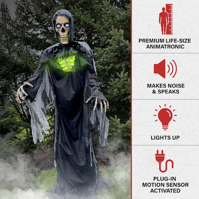 Haunted Hill Farm 10-ft Freestanding Talking Lighted Reaper Animatronic | USA Decoration