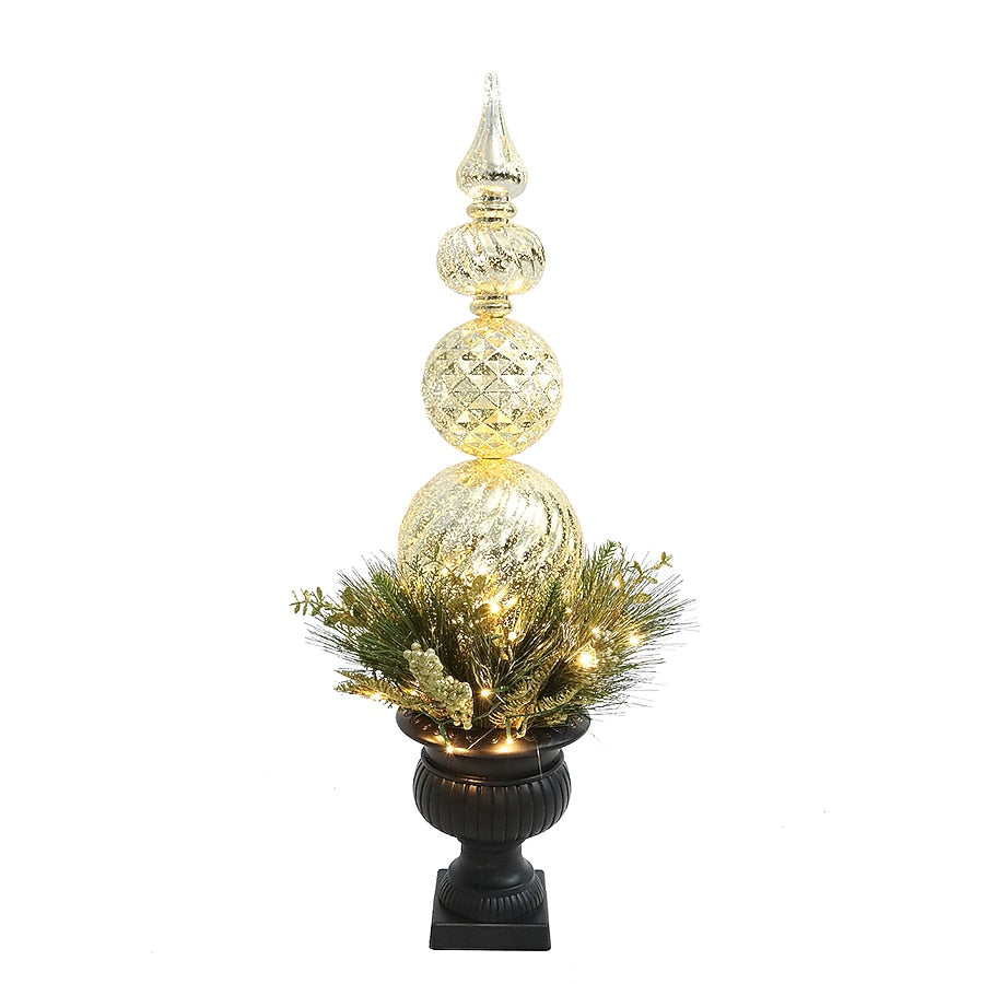 3-ft Pine Pre-lit Slim Gold Artificial Christmas Tree with White LED Lights | USA Decoration®