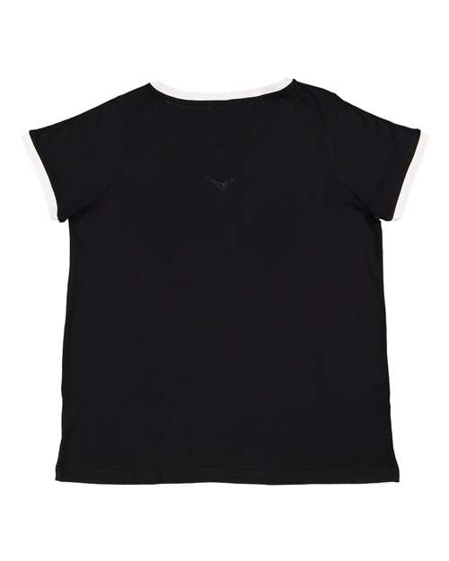 Women's Curvy Retro Ringer Premium Jersey V-Neck Tee | USA Decoration
