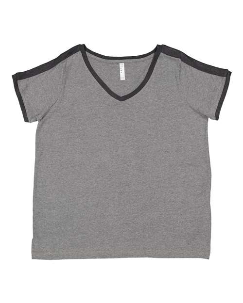 Women's Curvy Retro Ringer Premium Jersey V-Neck Tee | USA Decoration