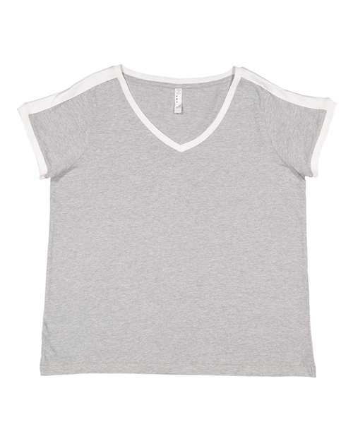 Women's Curvy Retro Ringer Premium Jersey V-Neck Tee | USA Decoration