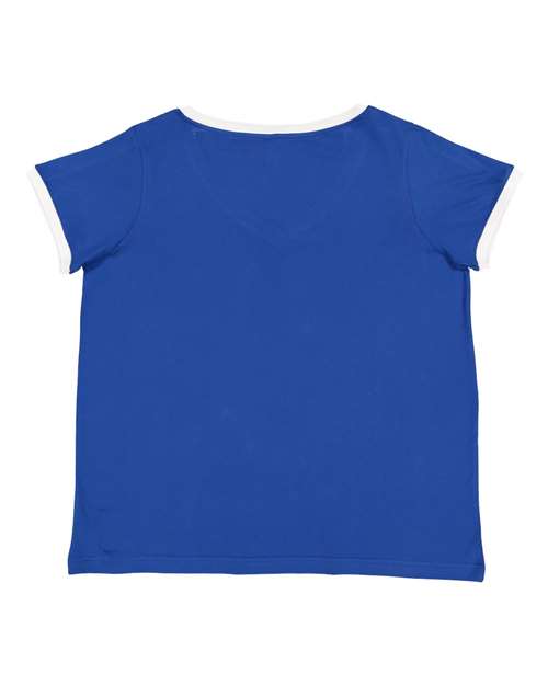 Women's Curvy Retro Ringer Premium Jersey V-Neck Tee | USA Decoration