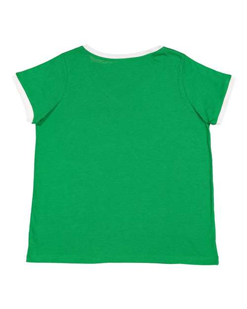 Women's Curvy Retro Ringer Premium Jersey V-Neck Tee | USA Decoration
