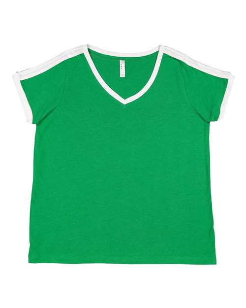 Women's Curvy Retro Ringer Premium Jersey V-Neck Tee | USA Decoration