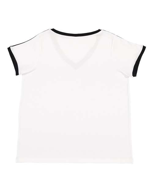 Women's Curvy Retro Ringer Premium Jersey V-Neck Tee | USA Decoration
