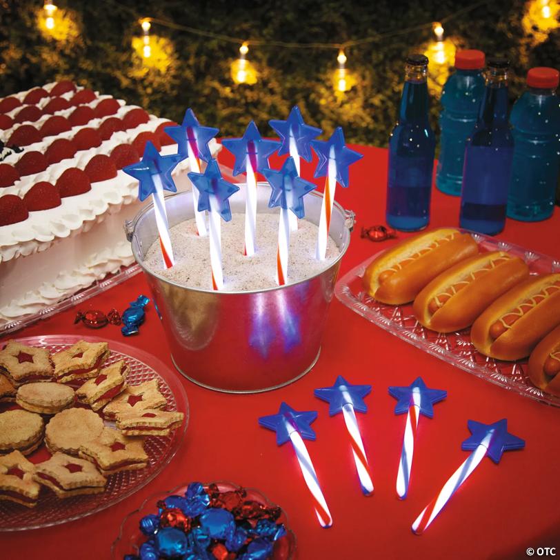 6 1/2" Patriotic Glow Swizzle Plastic Star Wands – 12 Pc.