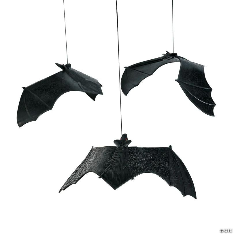 6 1/2" x 13" Hanging Bats Vinyl Halloween Decorations - 12 Pc.