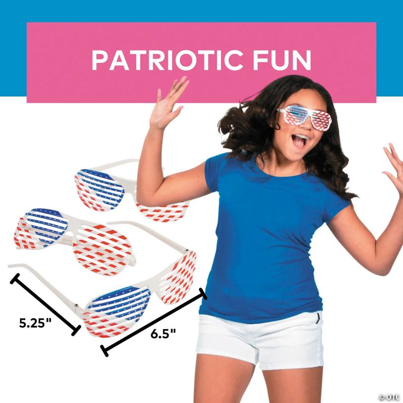 6 1/2" x 2" Bulk 72 Pc. Kids Patriotic Stars & Stripes Plastic Shutter Glasses