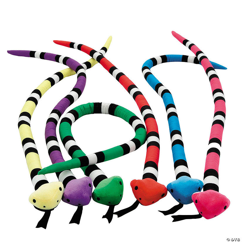 Per Dozen: 45" Brightly Colored Striped Stuffed Coral Snake Toys - 12 Pc. | USA Decoration®