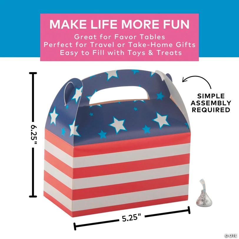 6 1/4" x 5 1/4" Patriotic Stars & Stripes Cardstock Favor Boxes – 12 Pc.