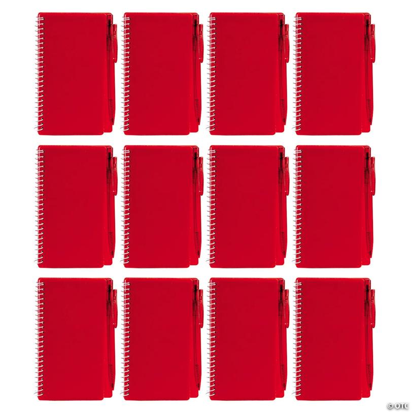 6" Classic Red Spiral Paper Notebook with Plastic Pens for 12 | USA Decoration®