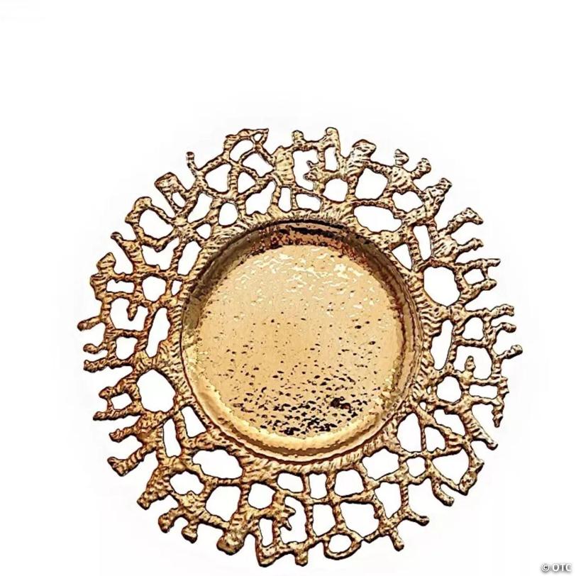 6 Gold 13" Round Plastic CHARGER PLATES Lace Pattern Party Events Decorations | USA Decoration®