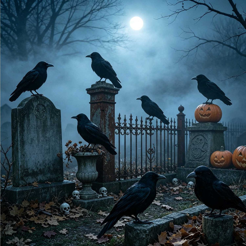 6 Pack Halloween Artificial Feathered Black Crows, Realistic Handmade Fake Raven Birds, Spooky Crow Ornaments for Indoor Outdoor Home, Garden, Haunted House, Halloween Party Decor Props
