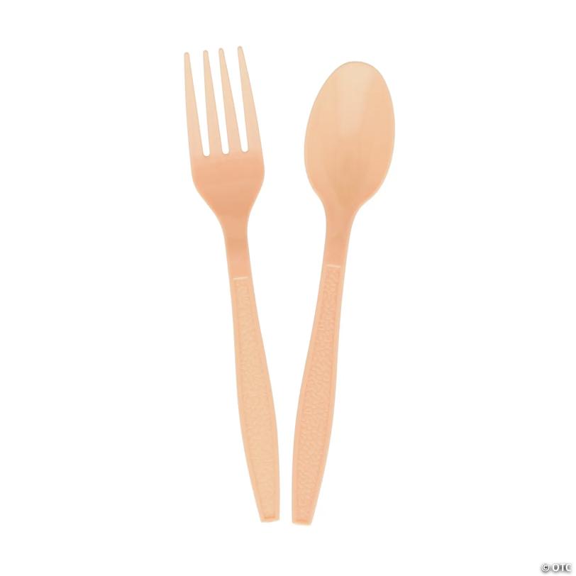 6" Peach Fork & Spoon Plastic Cutlery Set - 16 Ct. | USA Decoration®