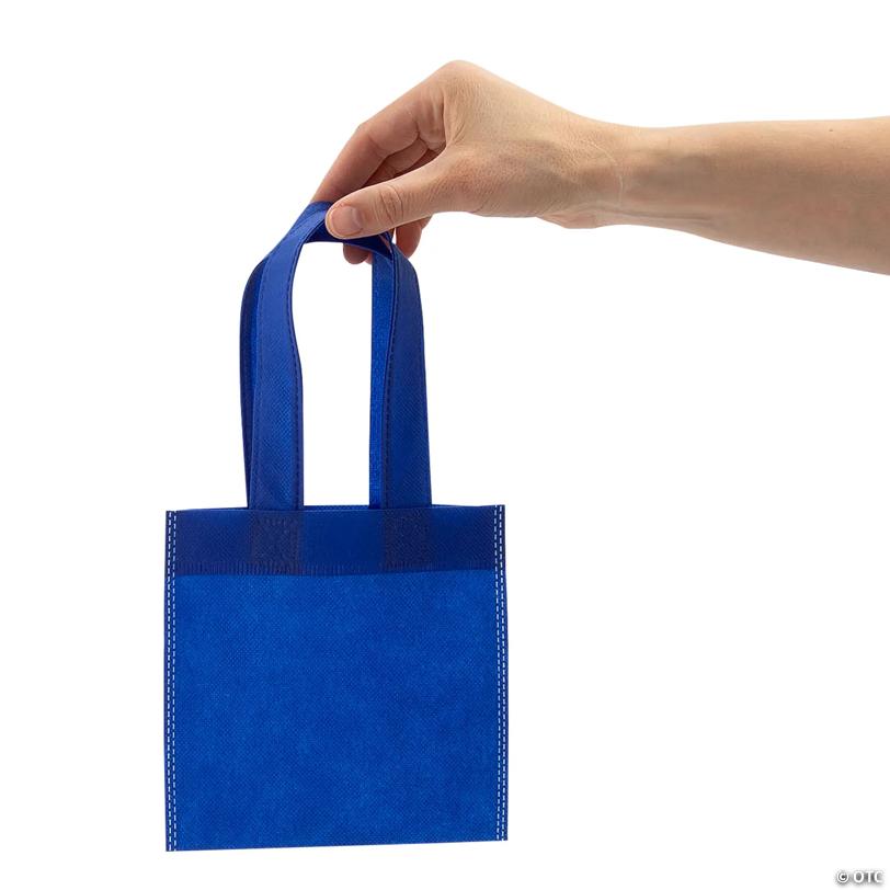 6" x 6" Mini Blue Solid Color Nonwoven Tote Bags - 12 Pc.