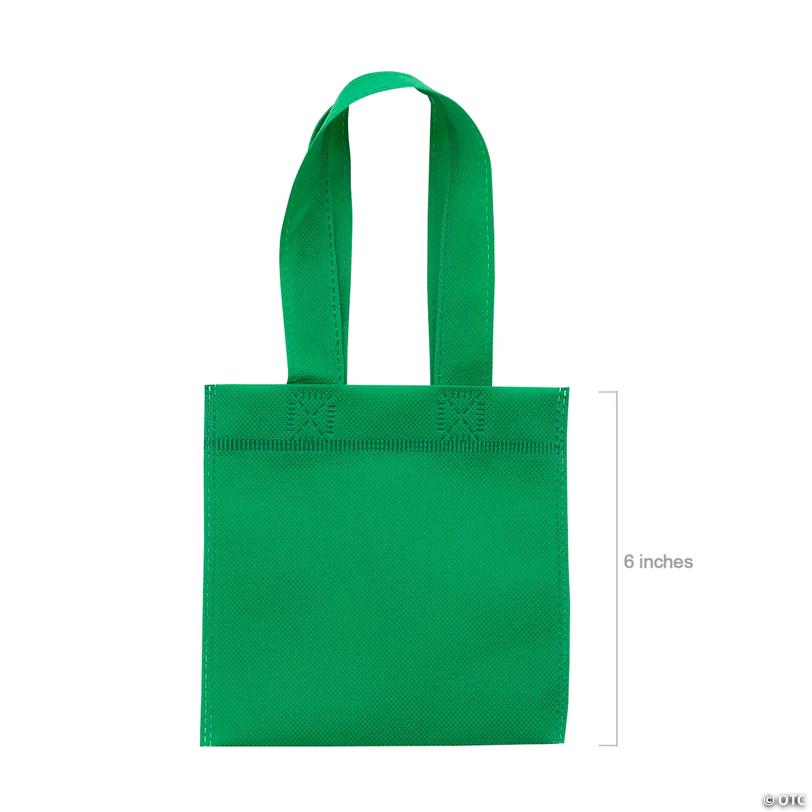 6" x 6" Mini Bright Green Nonwoven Polyester Tote Bags - 12 Pc.
