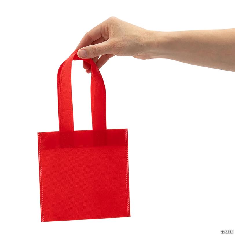 6" x 6" Mini Bright Red Nonwoven Polyester Tote Bags - 12 Pc.