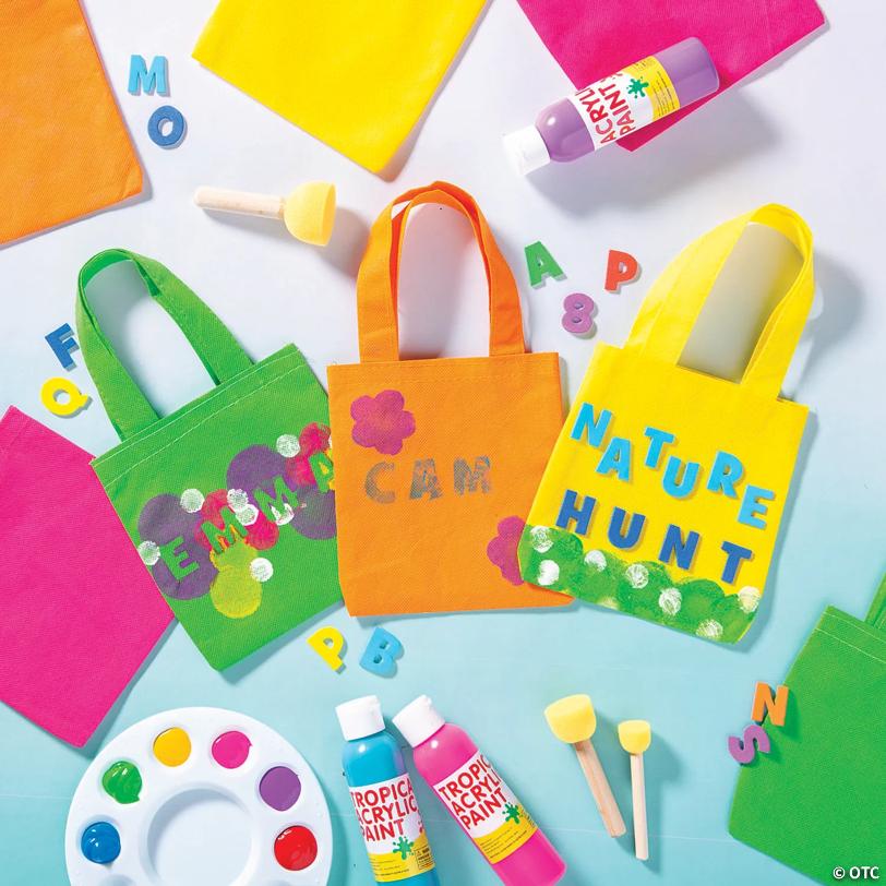 6" x 6" Mini Nonwoven Neon Tote Bags - 12 Pc.