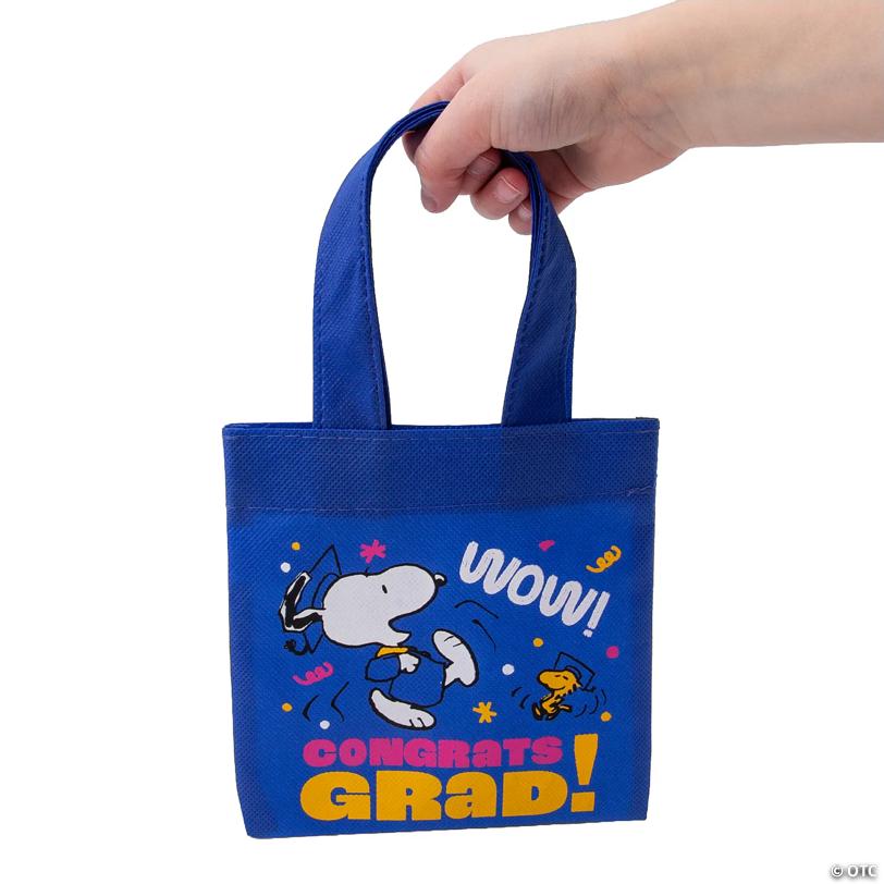 6" x 6" Mini Peanuts Snoopy & Woodstock Graduation Nonwoven Tote Bags – 12 Pc.