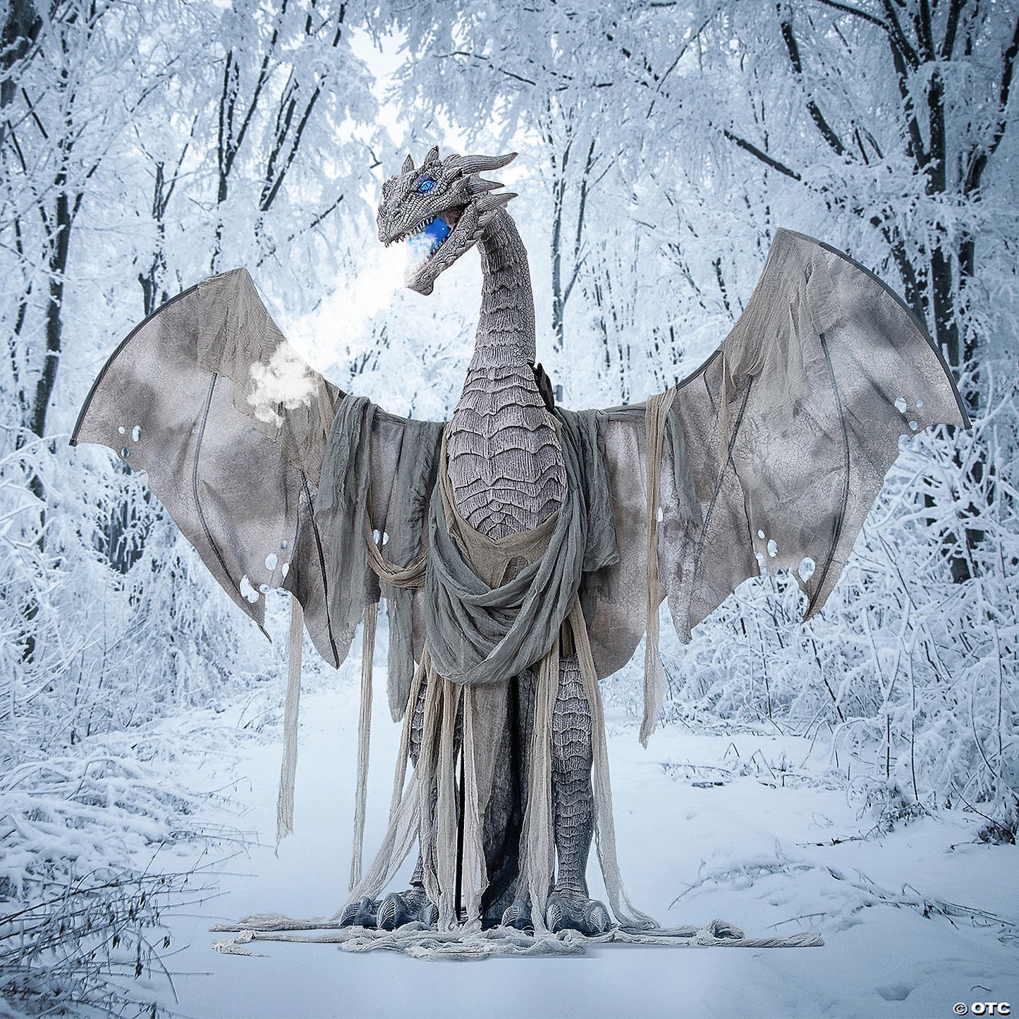 7 Ft. Animated Winter Dragon Metal Halloween Decoration with Volume Control | USA Decoration®