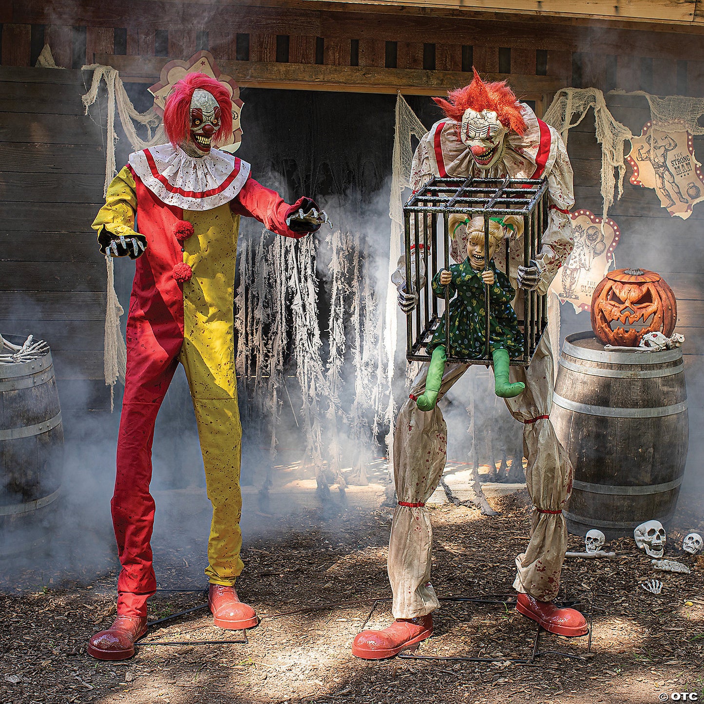7 Ft. Cagey the Clown Animated Prop Standing Halloween Decoration | USA Decoration®