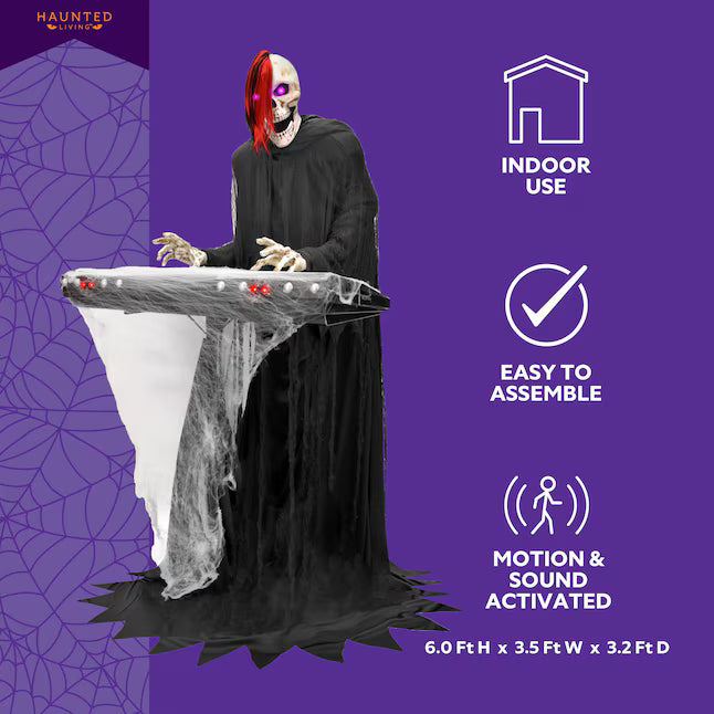 Haunted Living 6-ft Skeleton Reaper Keyboard Player Motion Activated Animatronic