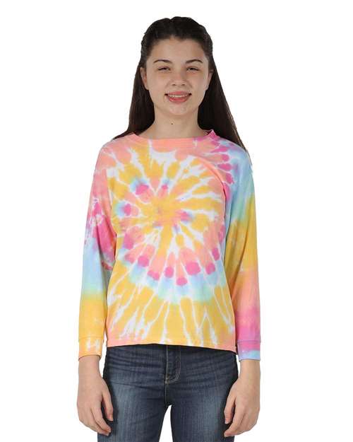 Youth Multi-Color Spiral Tie-Dyed Long Sleeve | USA Decoration