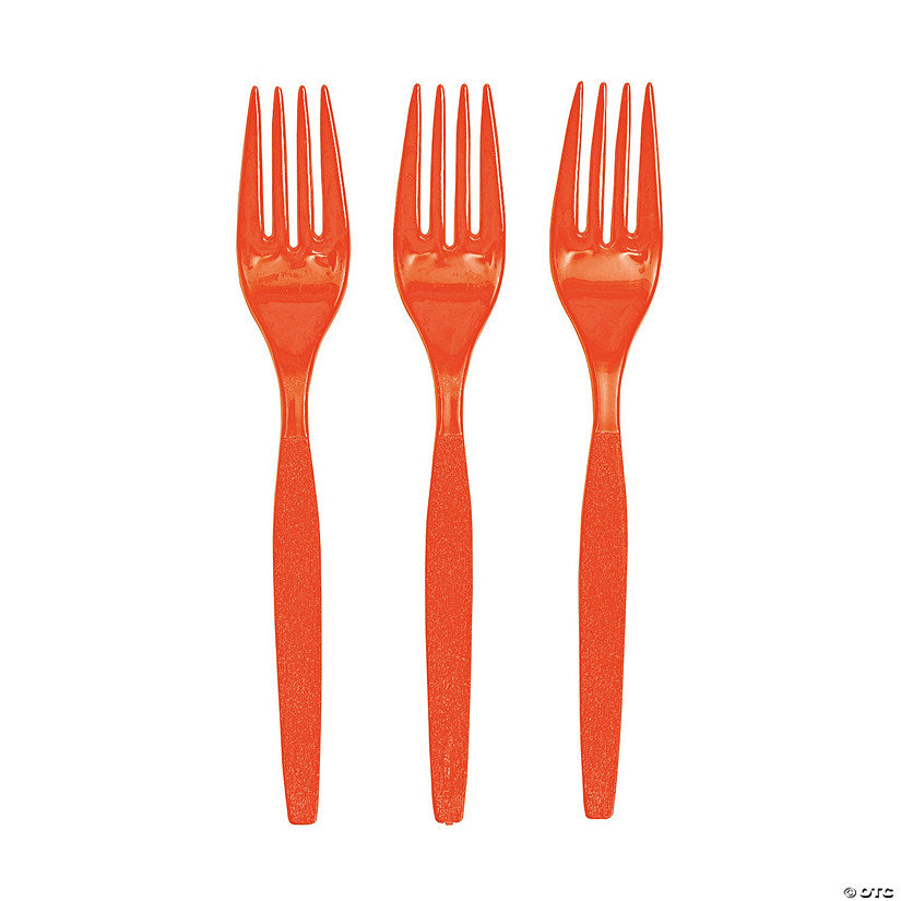 6 1/2" Bulk 50 Ct. Orange Disposable Plastic Forks | USA Decoration®