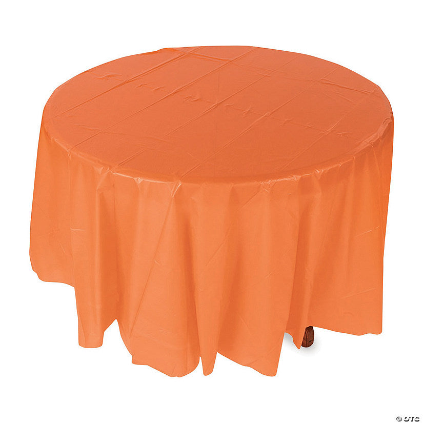 82" Orange Round Plastic Tablecloth | USA Decoration®