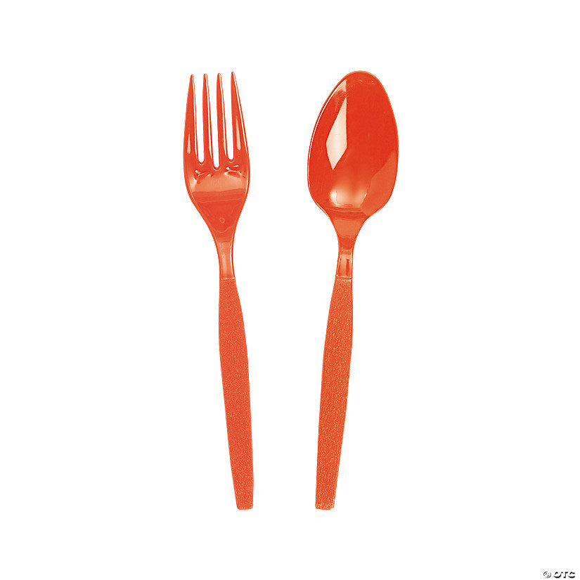 Orange Plastic Fork Spoon Cutlery Set - 16 Ct. | USA Decoration®