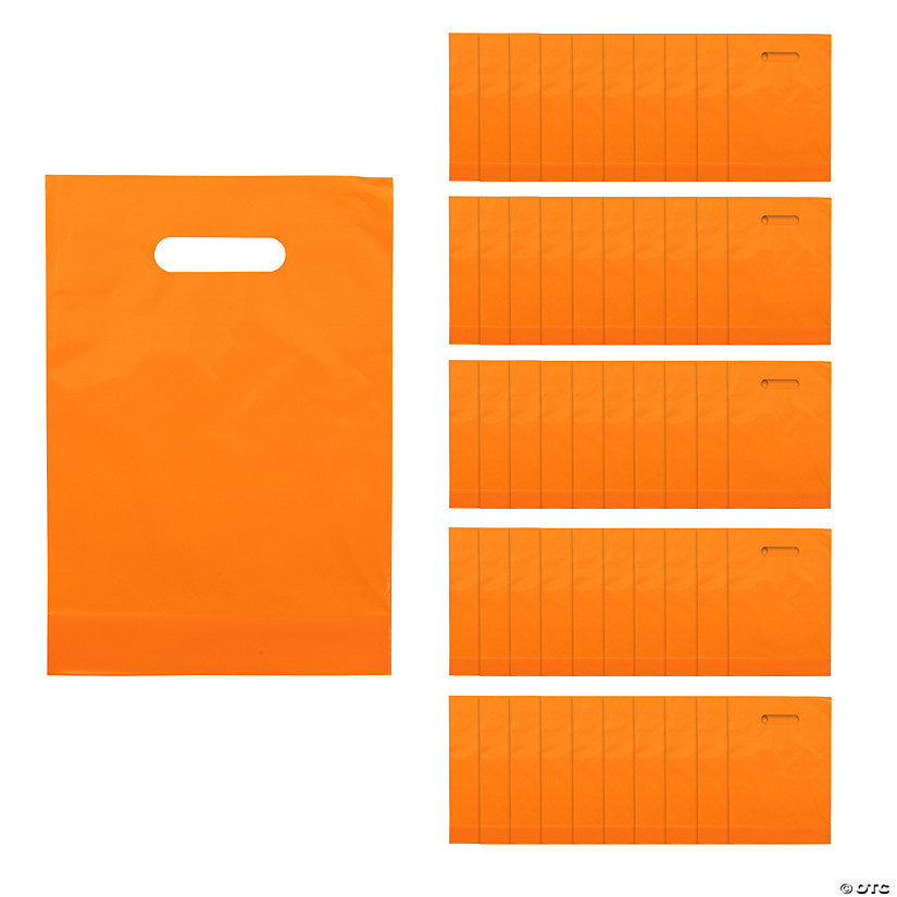 8 1/2" x 12" Bulk 50 Pc. Bright Orange Plastic Goody Bags with Handles | USA Decoration®