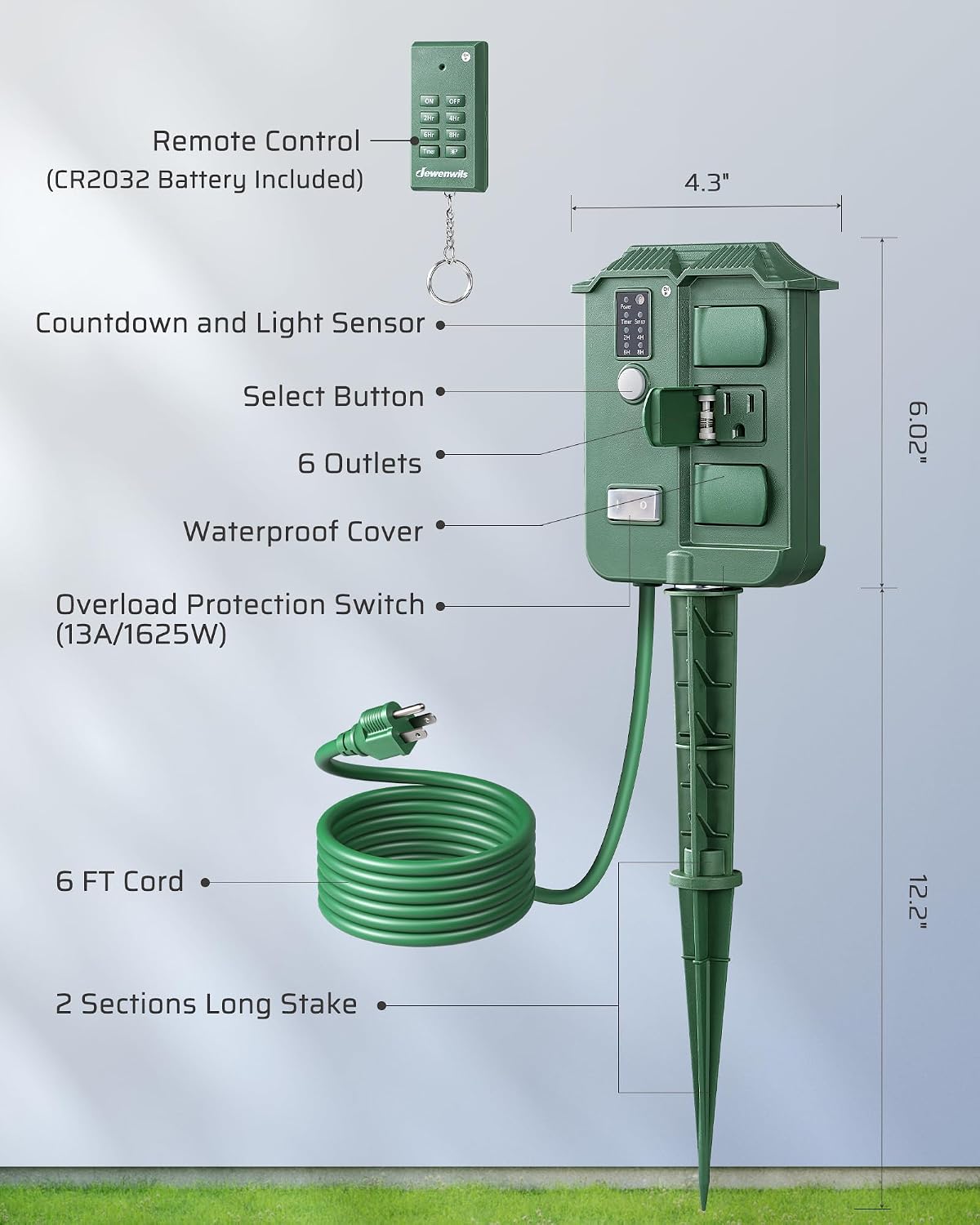 DEWENWILS Outdoor Power Stake Timer with Remote Control, Dusk to Dawn Timer