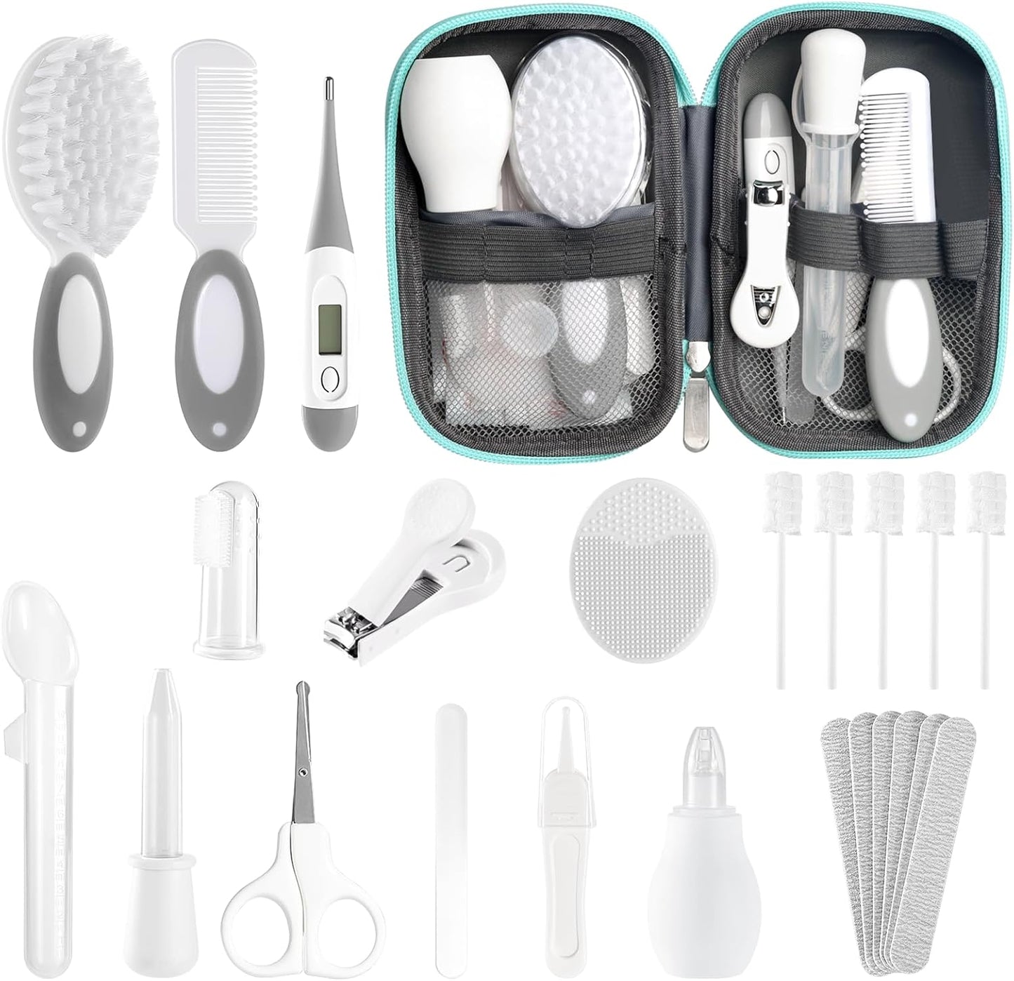 Baby Healthcare and Grooming Kit 24 Piece Safety Baby Care Set Grey White