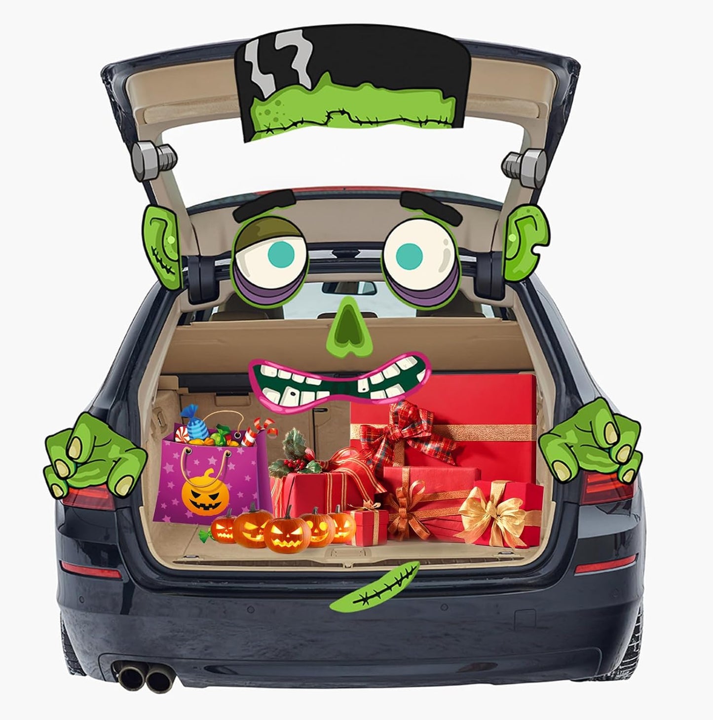 ADBWIQUE Halloween Trunk-or-Treat Car Kit Monster Face & Stickers for SUV / Garage Decor | USA Decoration®